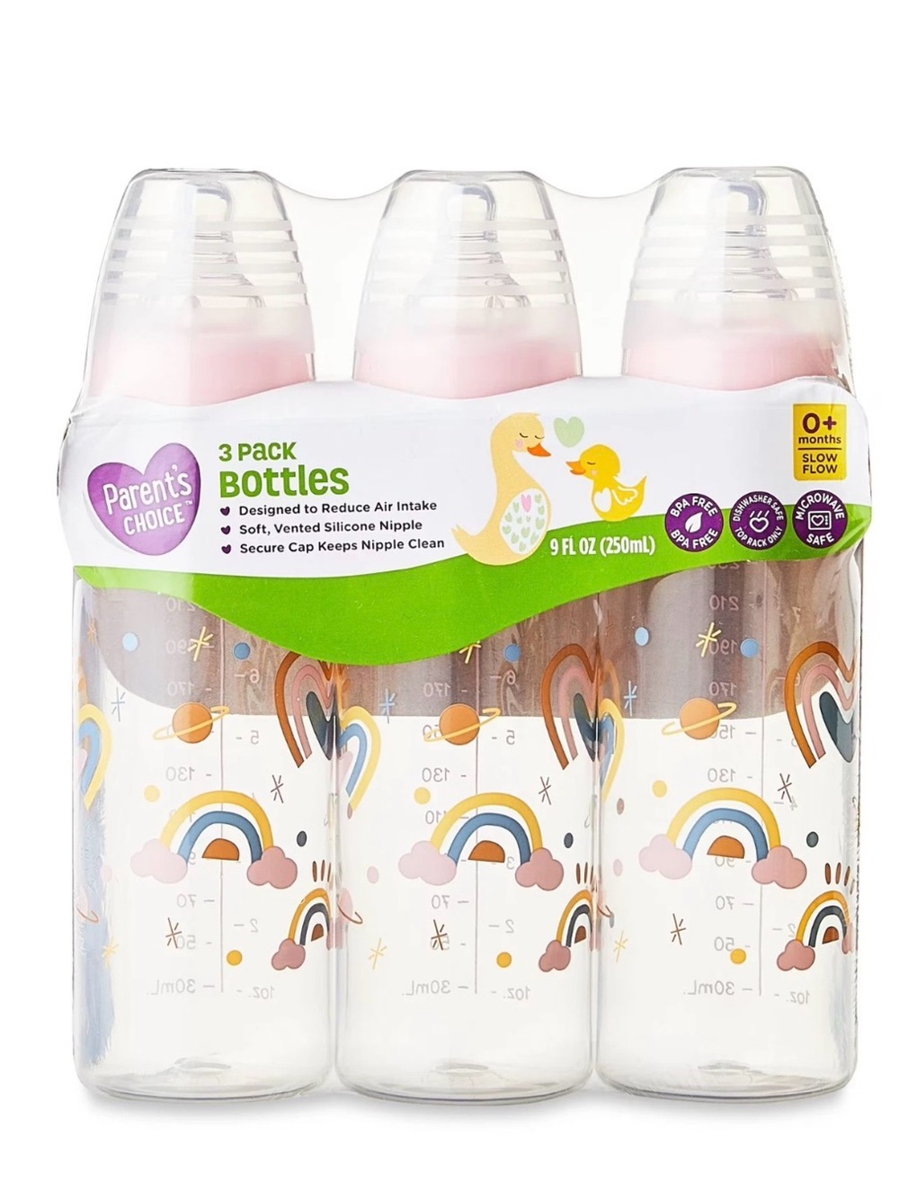 Parents Choice Pink Rainbow Baby Bottles - 3 Pack
